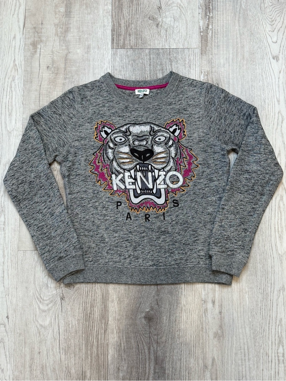 KENZO Paris Iconic Embroidered Tiger Head Sweatshirt Marled Grey XS Streetwear